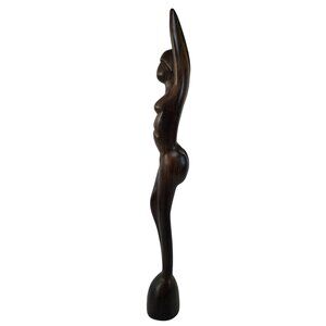 Hand-Carved Iron Wood Naked Female Figurine 17 inch Shadow Sculpture VTG